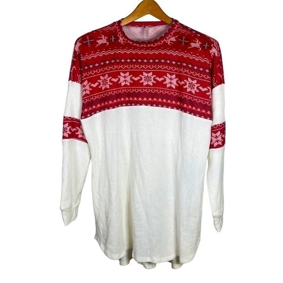 My story women's long sleeve tunic red christmas print white bottom tshirt large - Picture 1 of 11
